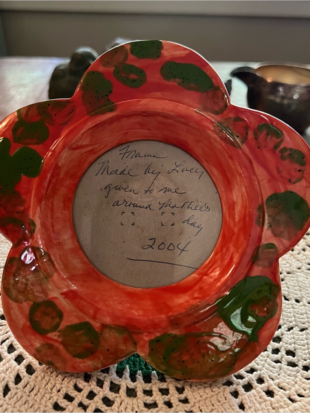 Handmade 2004 Ceramic Orange & Green Flower-Shaped Frame EUC - Picture 3 of 5